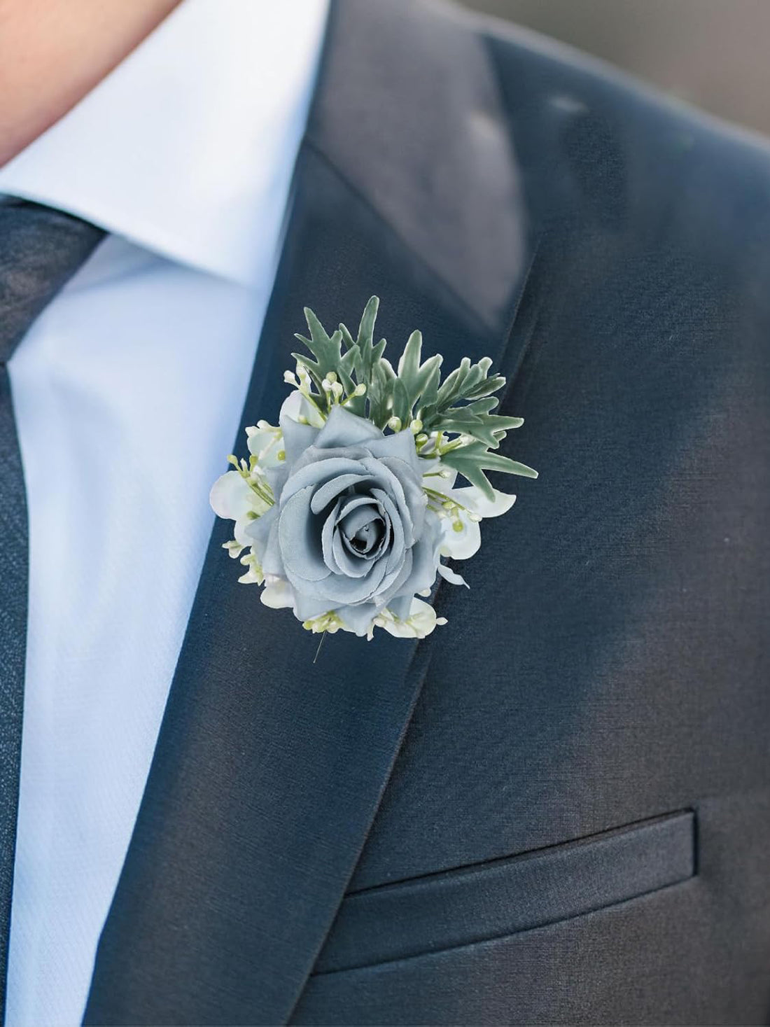 Haze Silk Rose Corsage and Boutonniere Wedding 2 Set Haze Blue