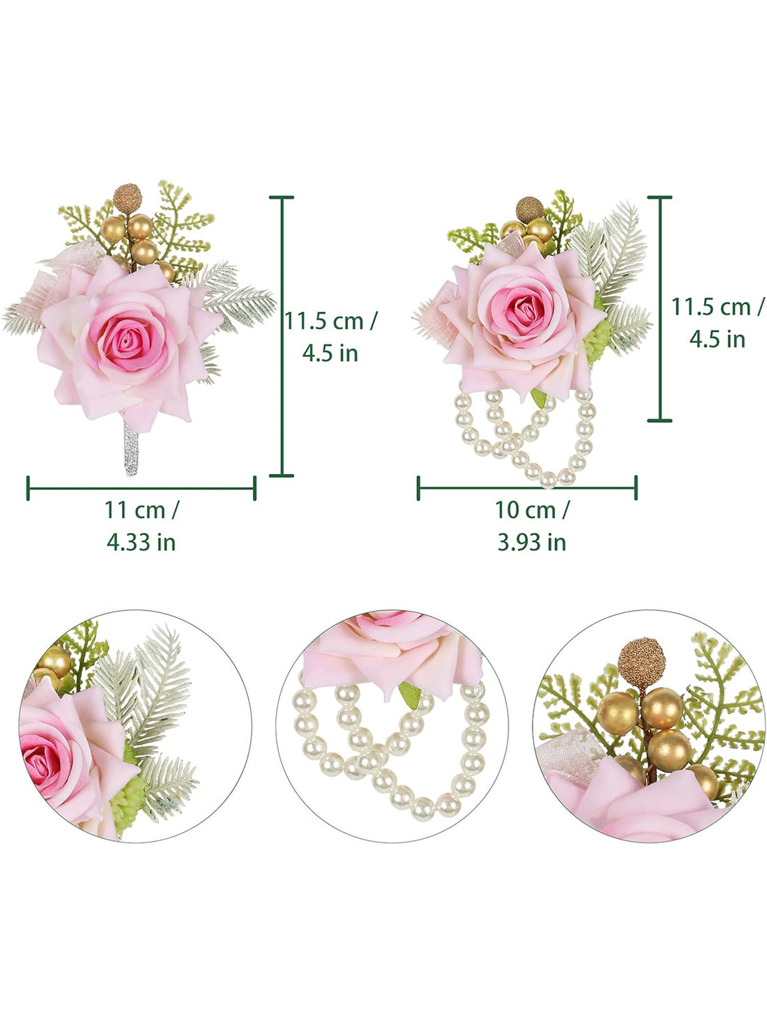 Pink Rose Wedding Wrist Corsage And Boutonniere Set 2Pcs For Bride And Groom