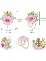 Pink Rose Wedding Wrist Corsage And Boutonniere Set 2Pcs For Bride And Groom