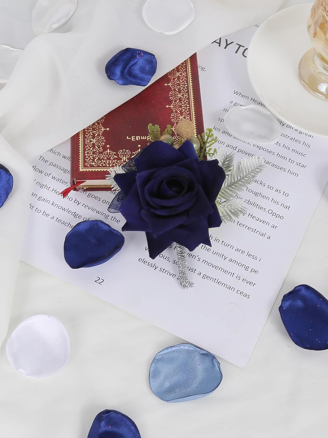 2 Pcs Navy Blue Artificial Rose Corsage And Boutonniere Set For Wedding