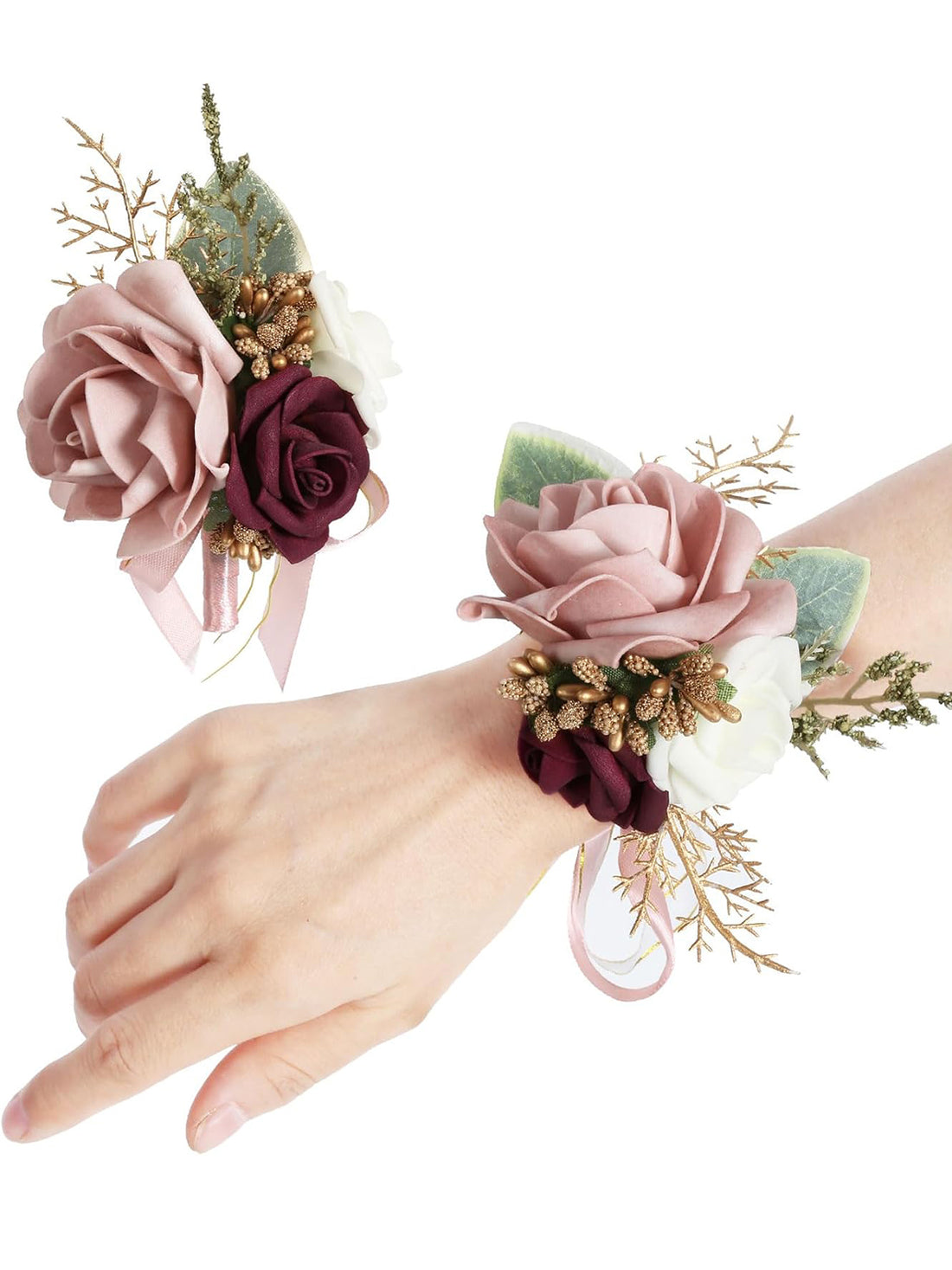 Blush Pink Rose Wedding Corsage And Boutonniere 2 Set For Bride And Groom