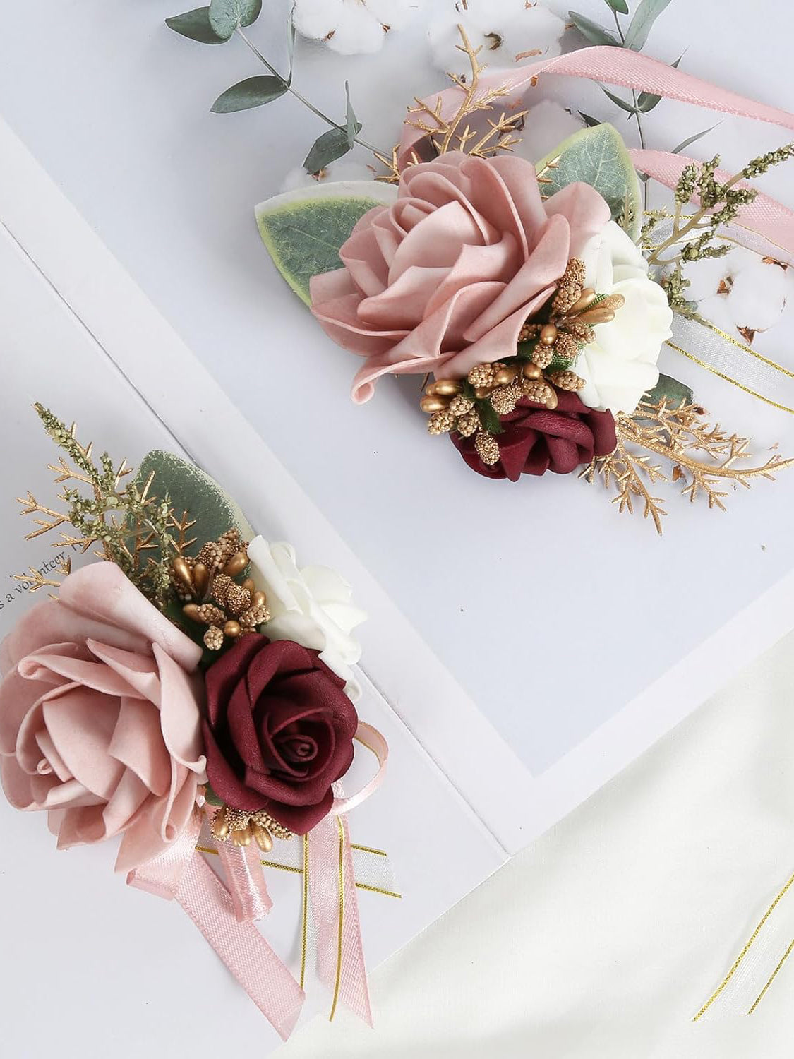 Blush Pink Rose Wedding Corsage And Boutonniere Set For Bride And Groom
