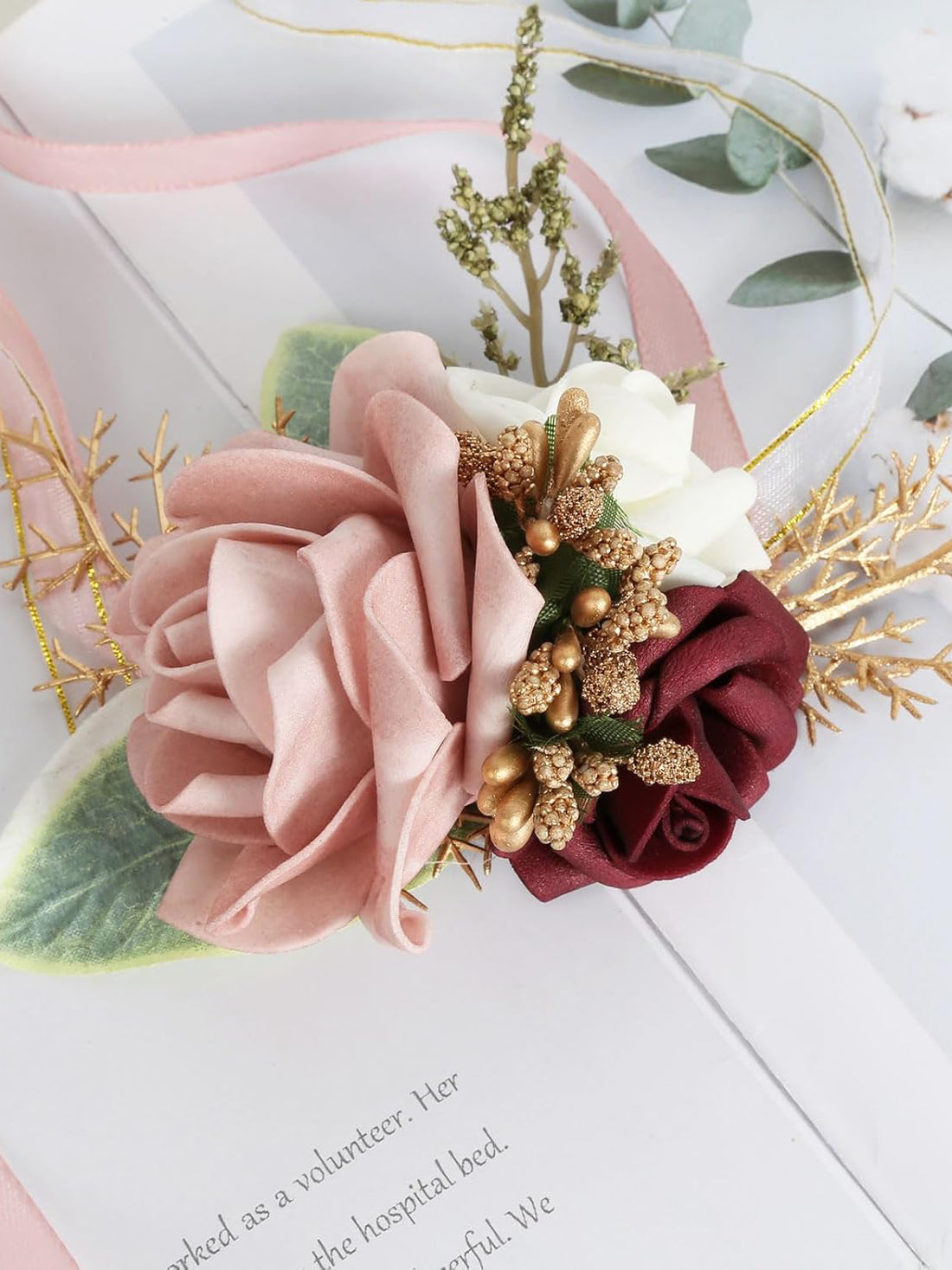 Blush Pink Rose Wedding Corsage And Boutonniere 2 Set For Bride And Groom