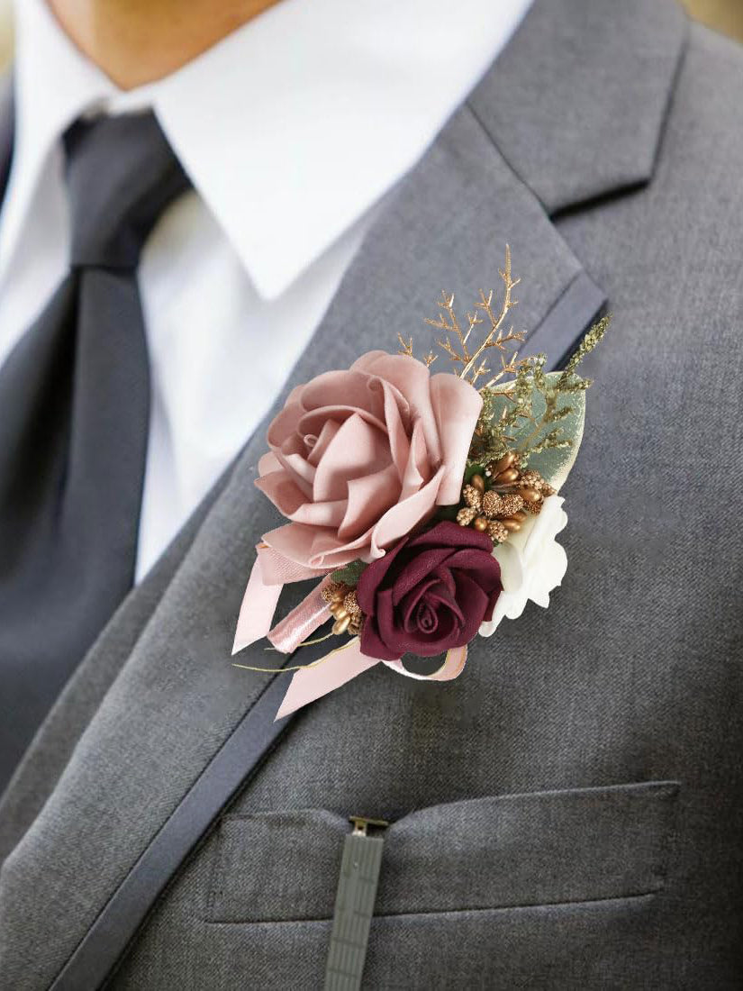 Blush Pink Rose Wedding Corsage And Boutonniere Set For Bride And Groom