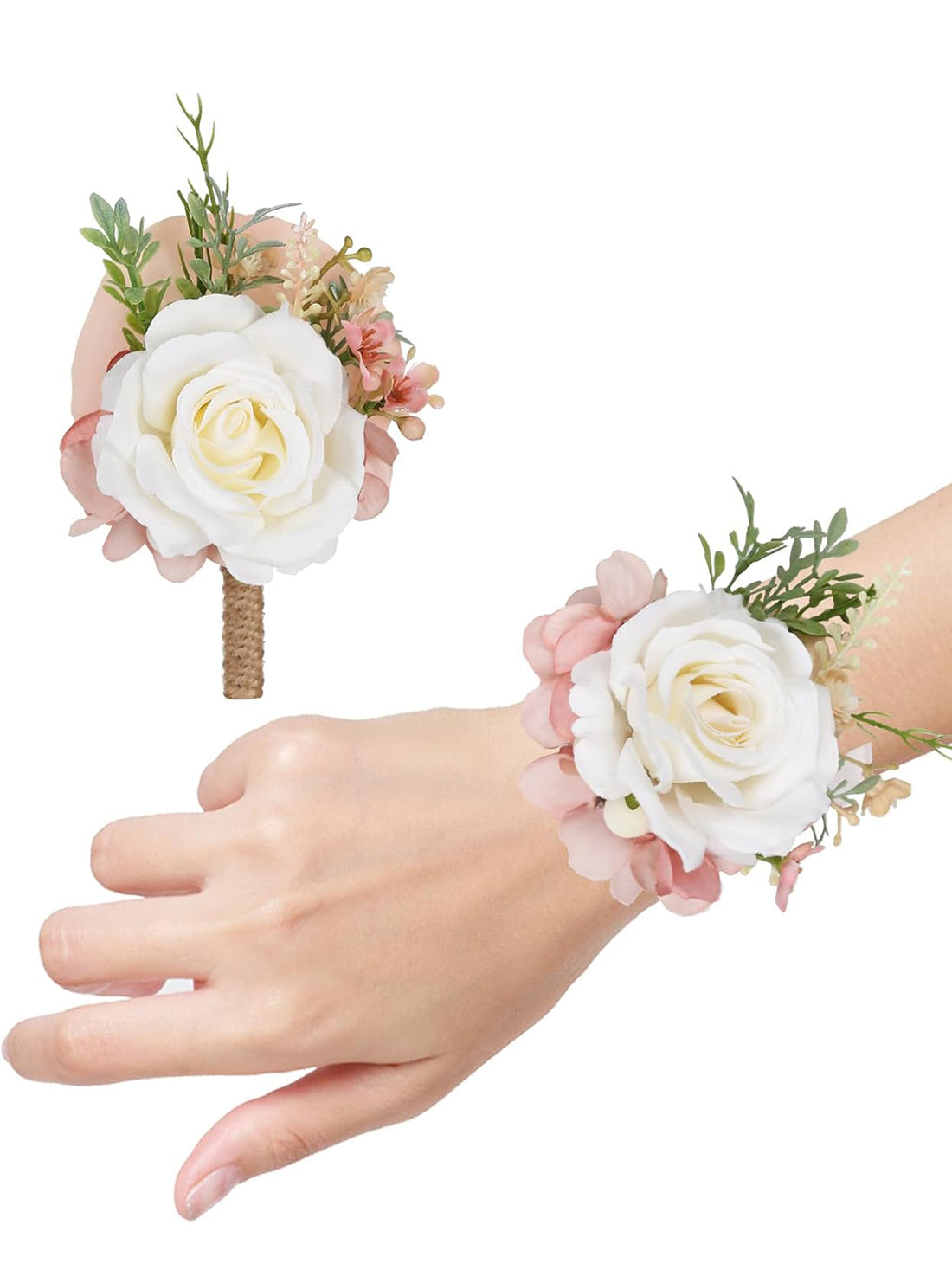 Pure White Rose Corsage and Boutonniere Wedding 2 Set