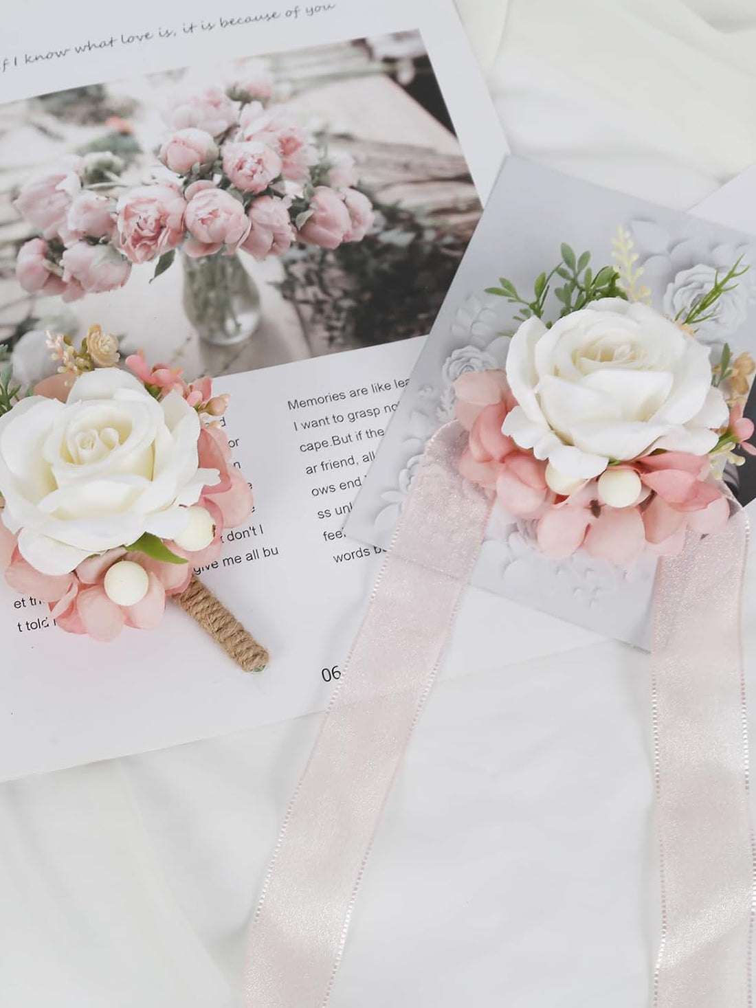 Pure White Rose Corsage and Boutonniere Wedding 2 Set