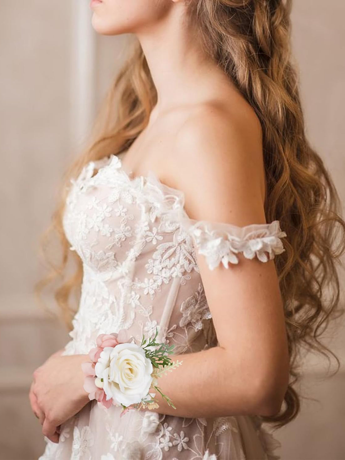 Pure White Rose Corsage and Boutonniere Wedding 2 Set