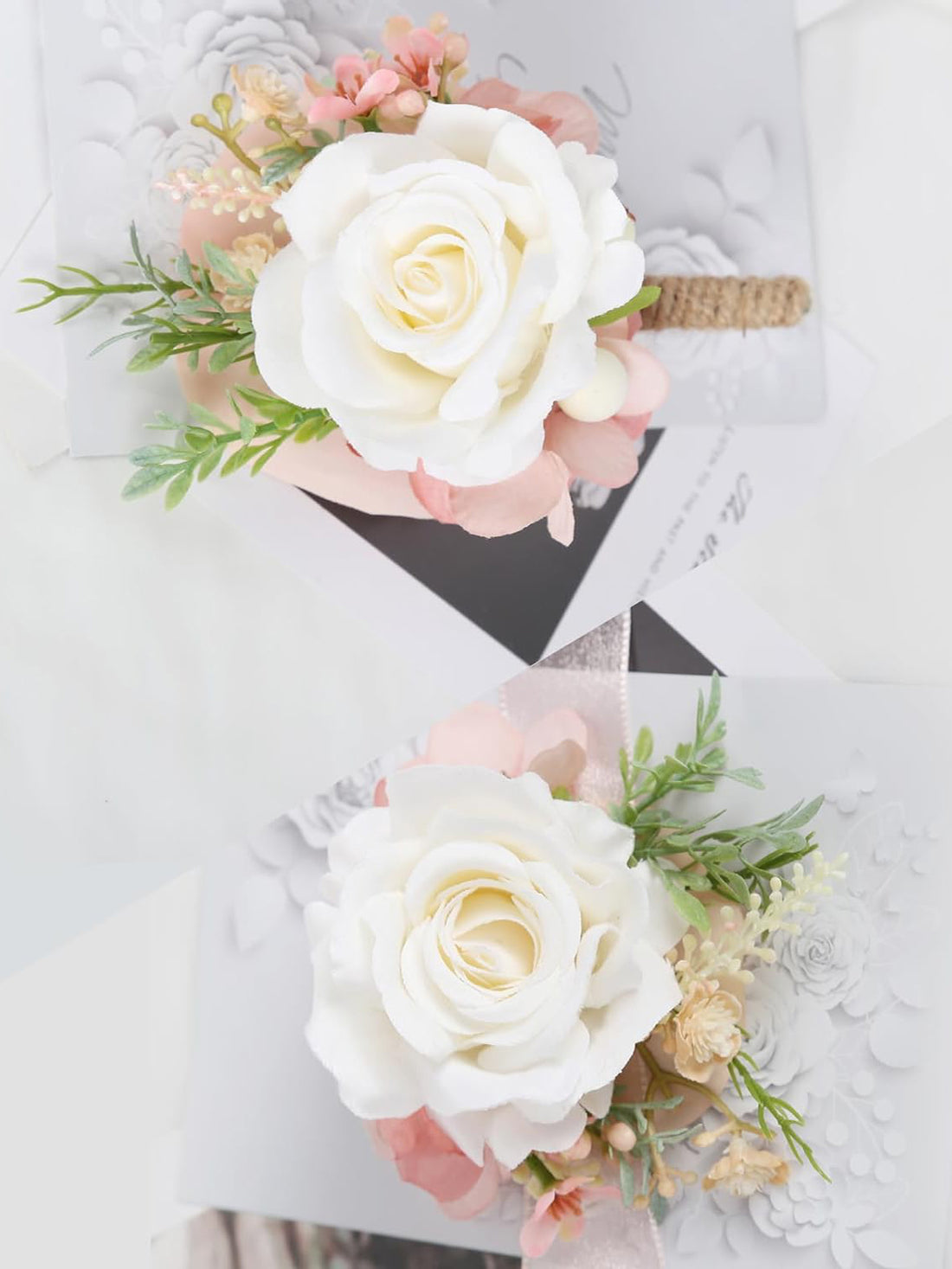 Pure White Rose Corsage and Boutonniere Wedding 2 Set
