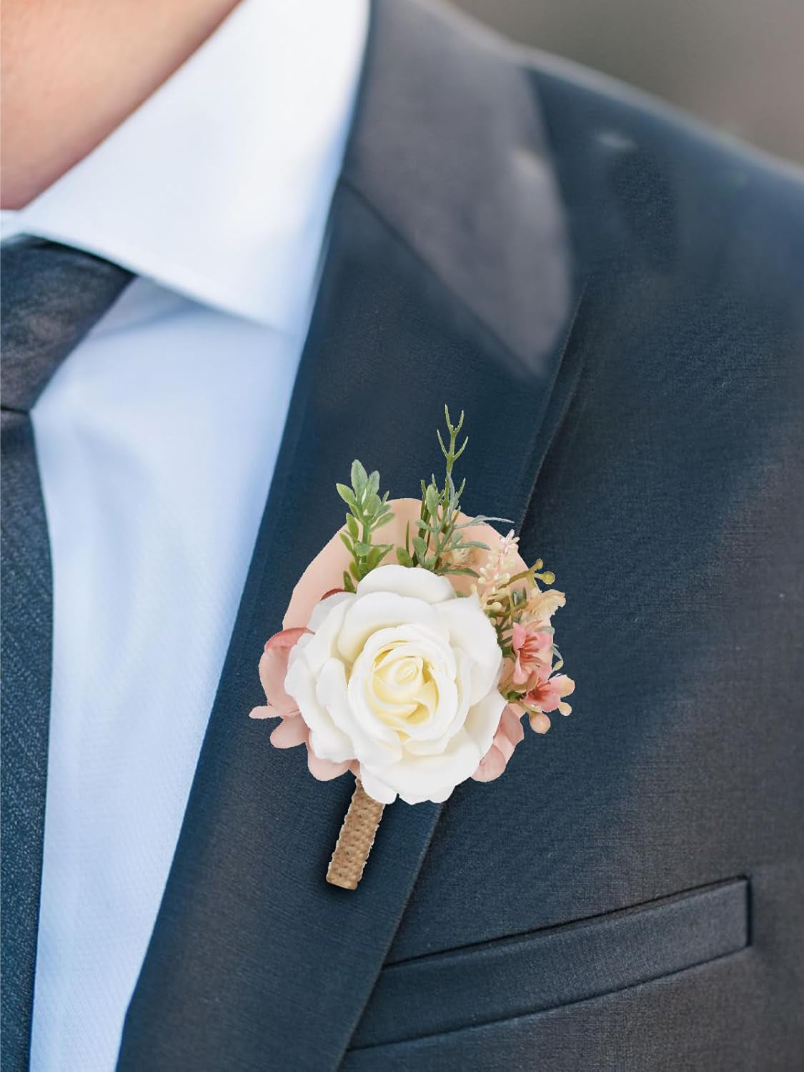 Pure White Rose Corsage and Boutonniere Wedding Set