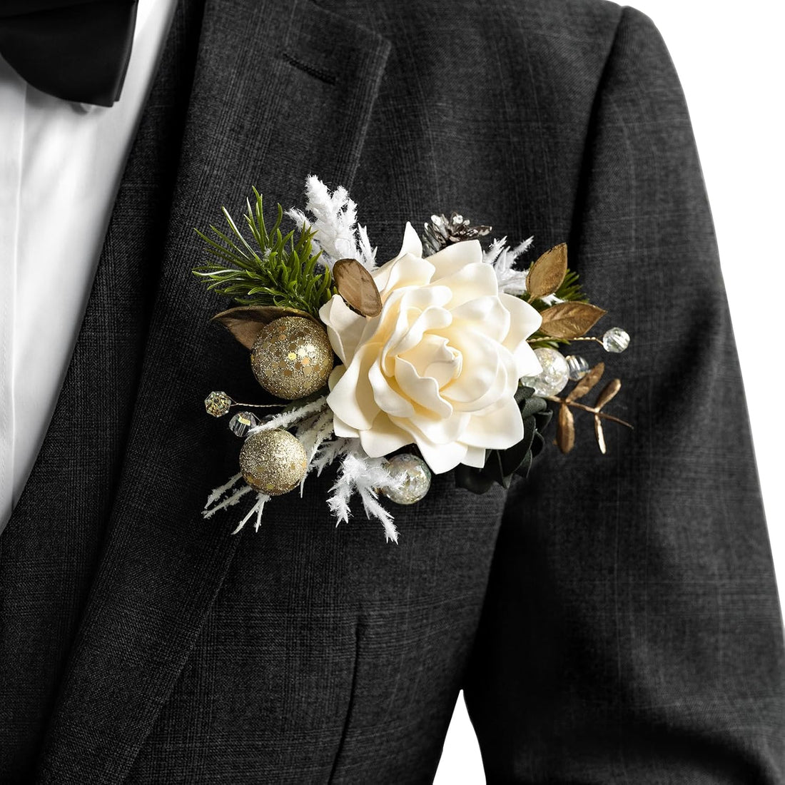 Pampas Chrismas White Pocket Boutonniere For Men 6in Wedding Single