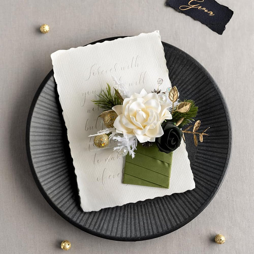 Pampas Chrismas White Pocket Boutonniere For Men 6in Wedding Single