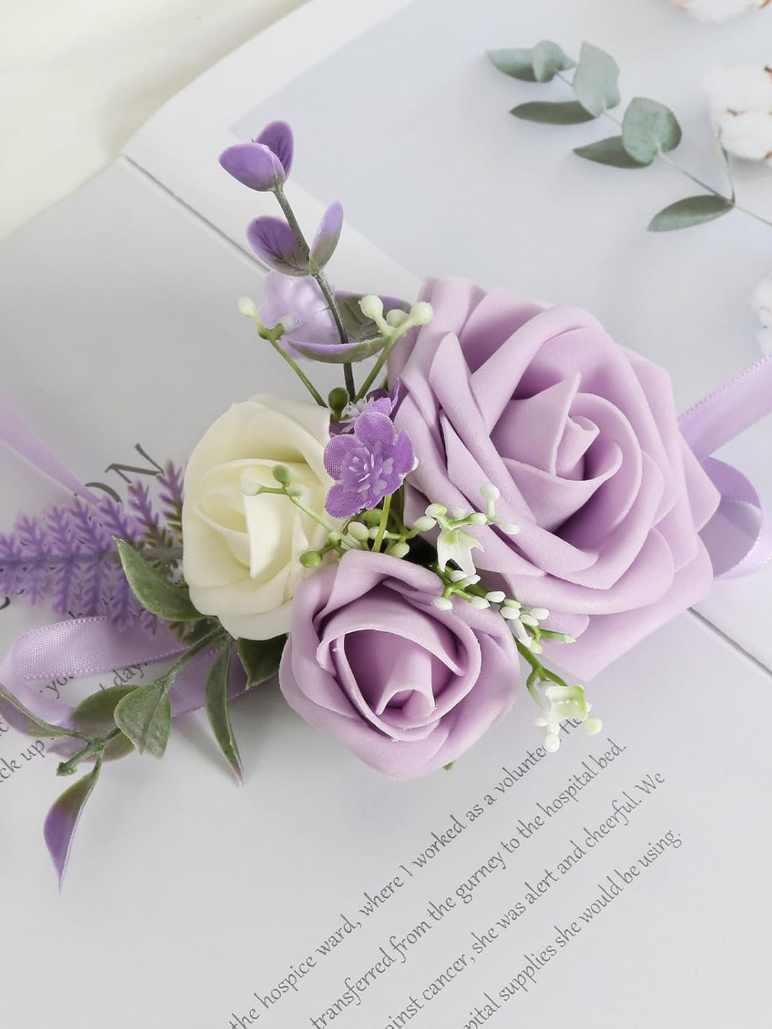 Purple Wedding Artificial Flower Corsage Wristlet Set Of 6