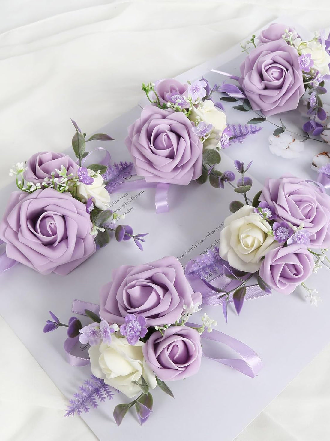 Purple Wedding Artificial Flower Corsage Wristlet Set Of 6