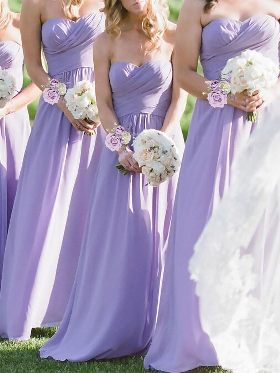 Purple Wedding Artificial Flower Corsage Wristlet Set Of 6