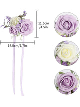 Purple Wedding Artificial Flower Corsage Wristlet Set Of 6