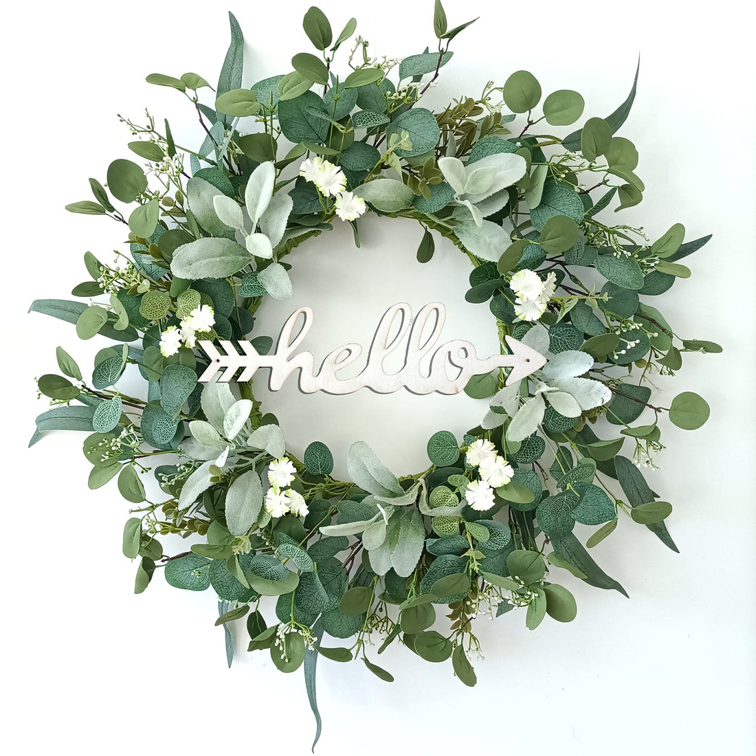 Winter Wreaths for Front Door, 22 Inch White Christmas Wreath with Pinecones and Berries Eucalyptus Wreath