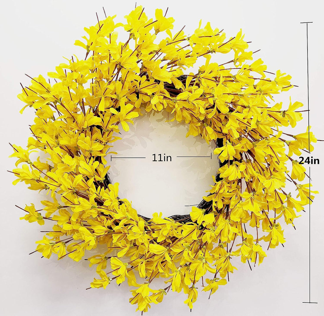 Yellow Forsythia Door Wreath - 24" Summer Farmhouse Decoration