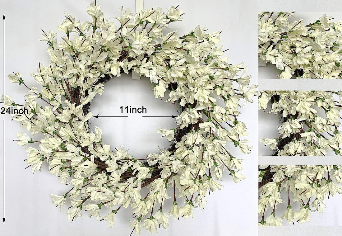 White Cream Forsythia Wreath 24 Inch Winter Front Door Wreath