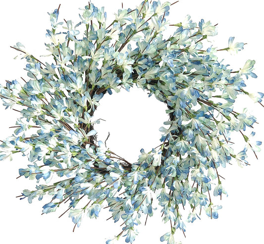 24 Inch Blue Forsythia Door Wreath Summer Front Door Wreath
