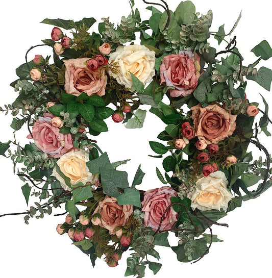 Spring Rose Blossom Wreath - 26" Handmade Floral Décor