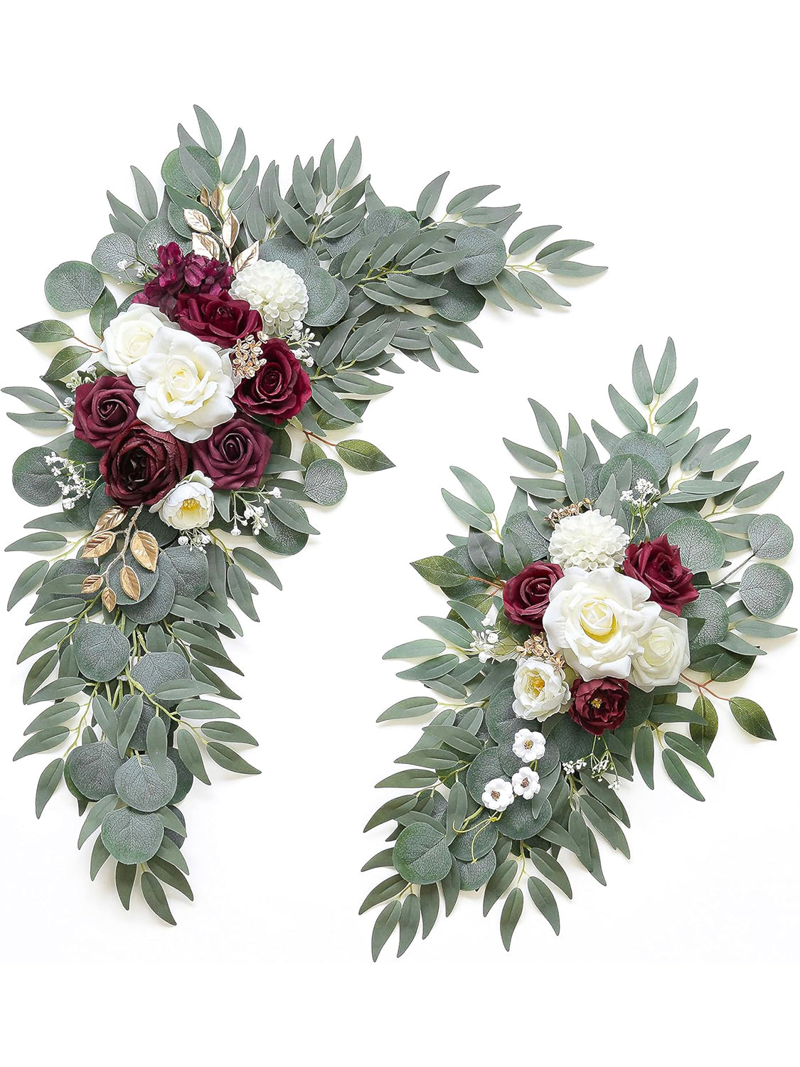 Burgundy Artificial Wedding Arch Flower Swag Set 2 Pcs Ceremony Decor 35/25 Inch