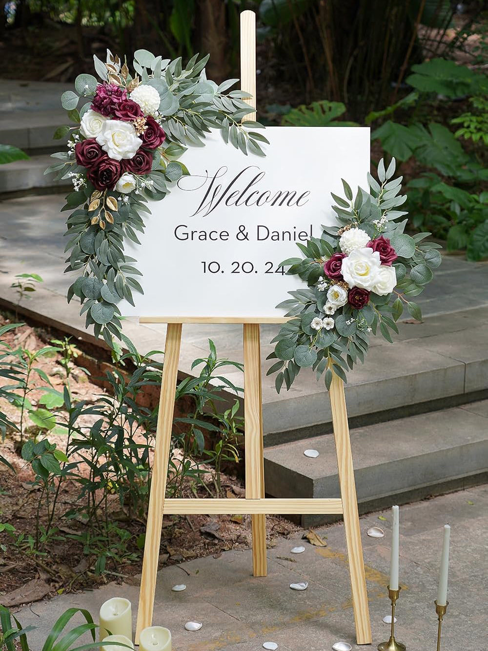 Burgundy Artificial Wedding Arch Flower Swag Set 2 Pcs Ceremony Decor 35/25 Inch