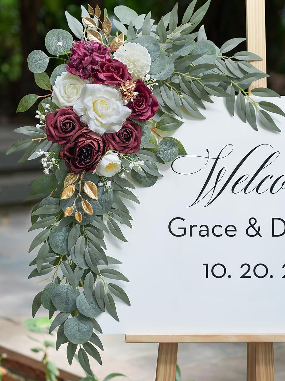 Burgundy Artificial Wedding Arch Flower Swag Set 2 Pcs Ceremony Decor 35/25 Inch