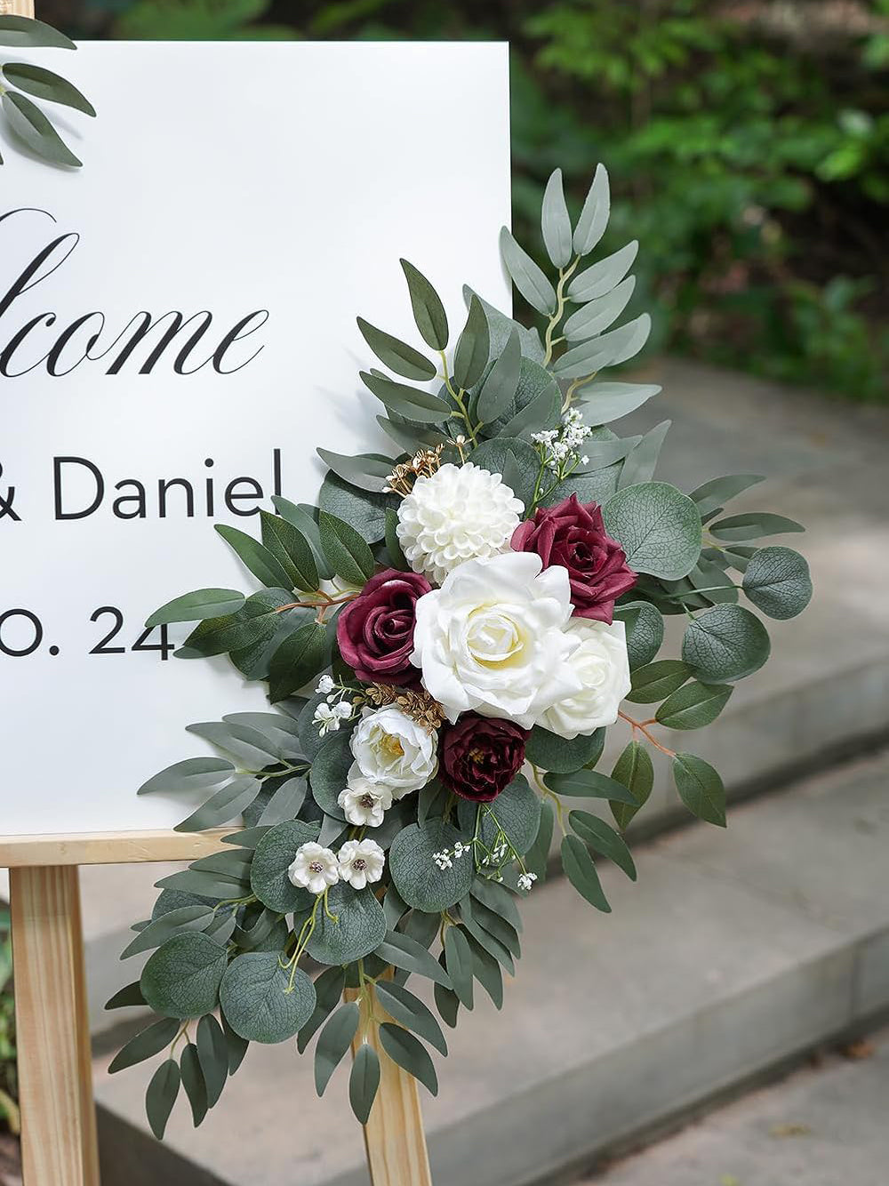 Burgundy Artificial Wedding Arch Flower Swag Set 2 Pcs Ceremony Decor 35/25 Inch
