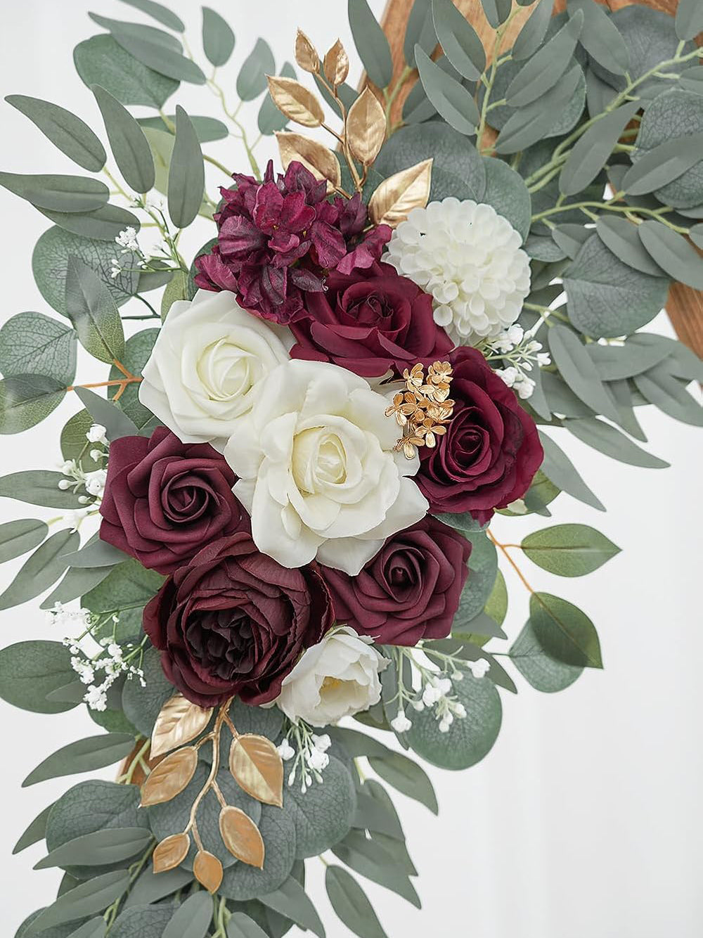 Burgundy Artificial Wedding Arch Flower Swag Set 2 Pcs Ceremony Decor 35/25 Inch