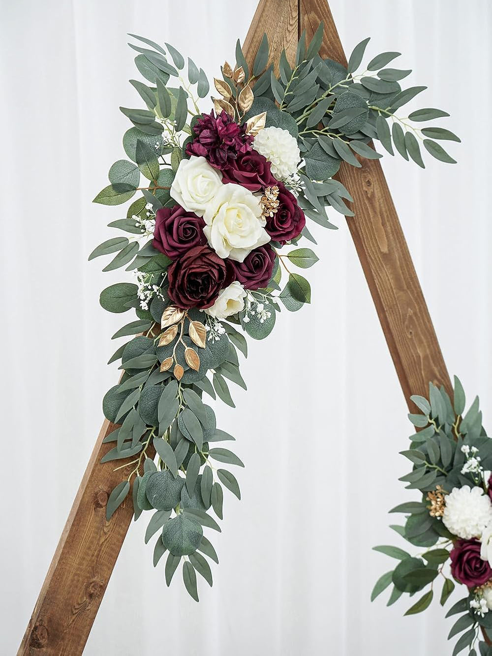 Burgundy Artificial Wedding Arch Flower Swag Set 2 Pcs Ceremony Decor 35/25 Inch