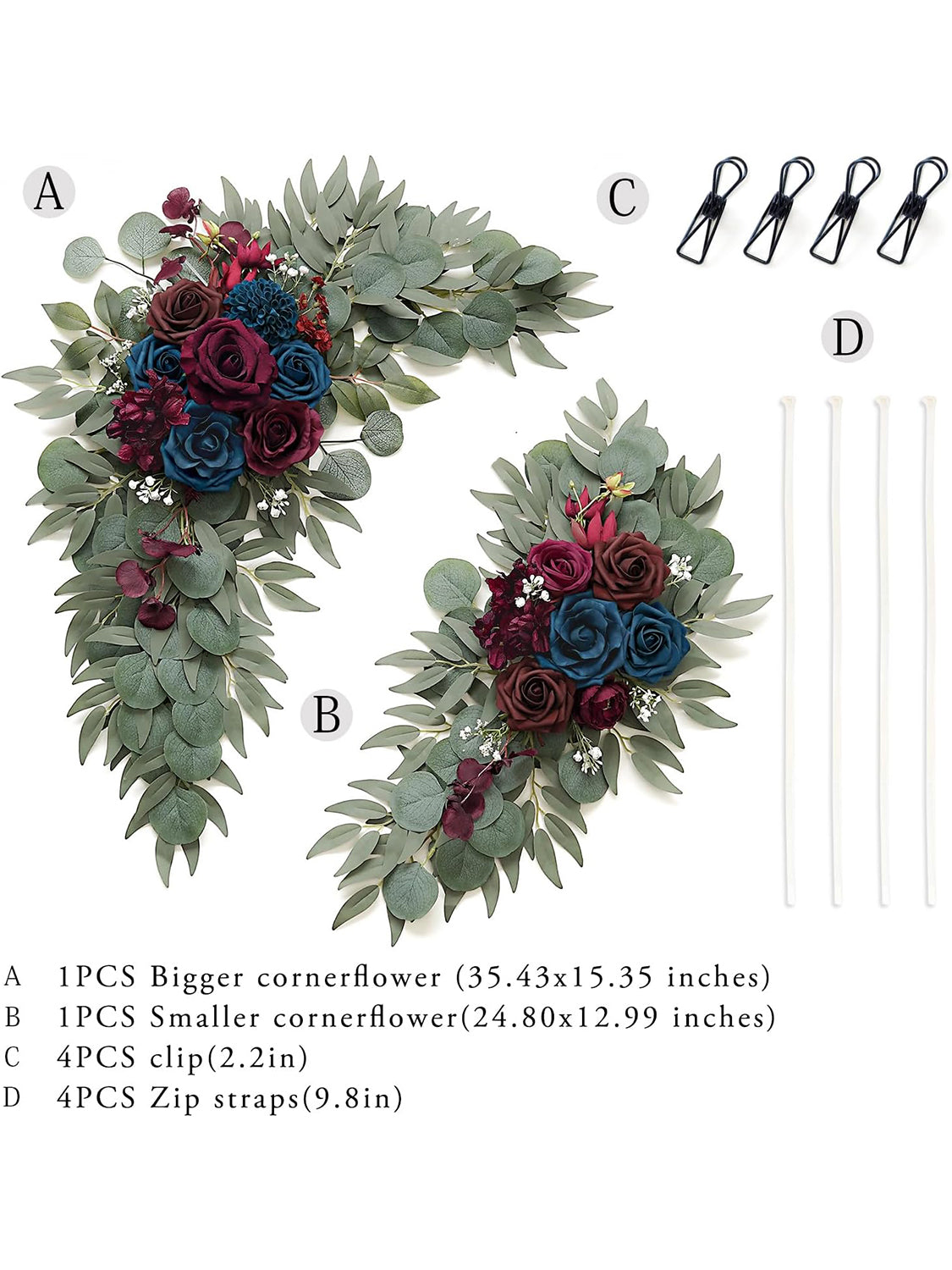 Navy and Burgundy Flower Wedding Arch Welcome Signs Decoration