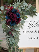 Navy and Burgundy Flower Wedding Arch Welcome Signs Decoration