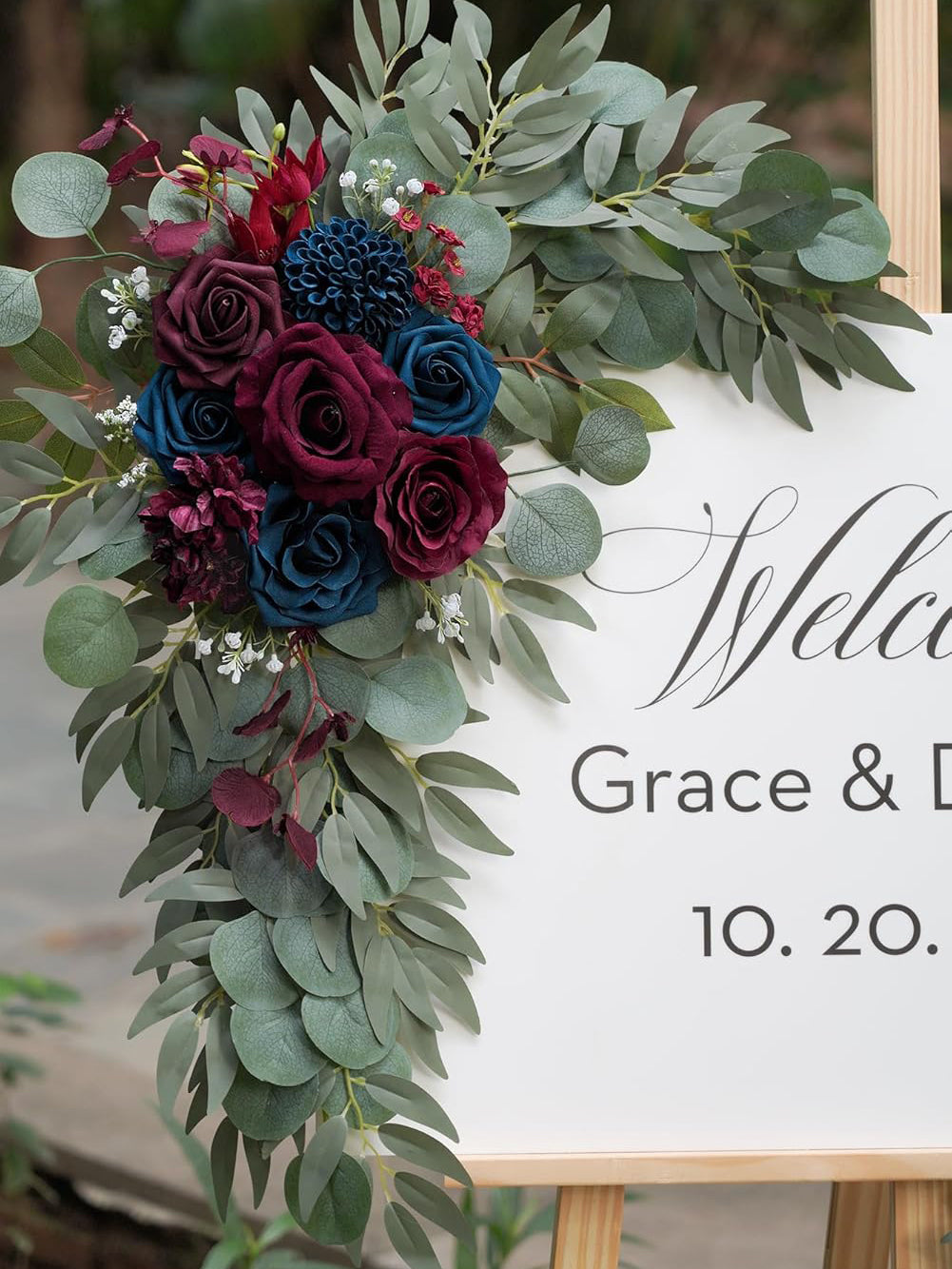 Navy and Burgundy Flower Wedding Arch Welcome Signs Decoration