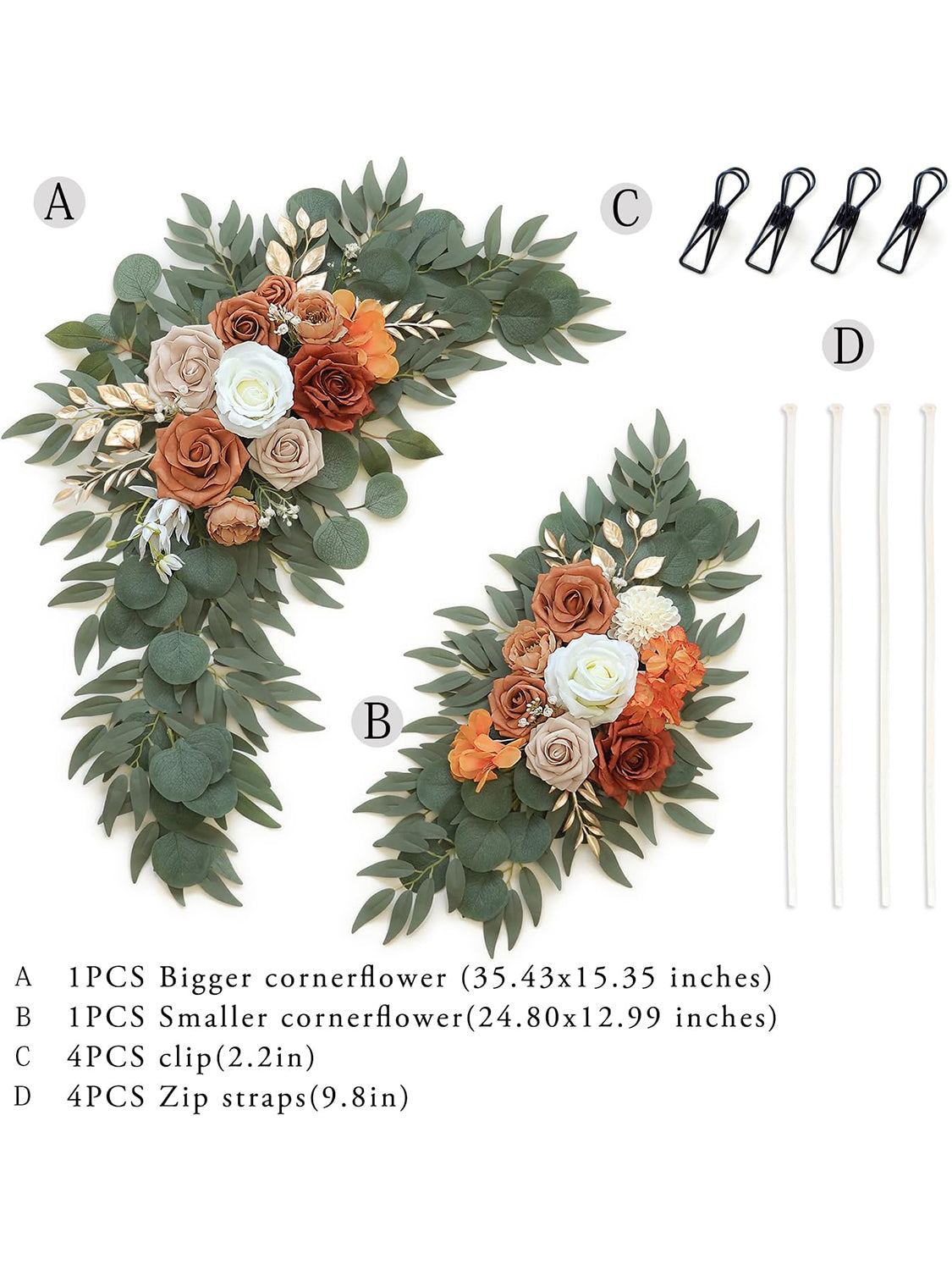 Burnt Orange Artificial Wedding Arch Flowers Set Two Swags