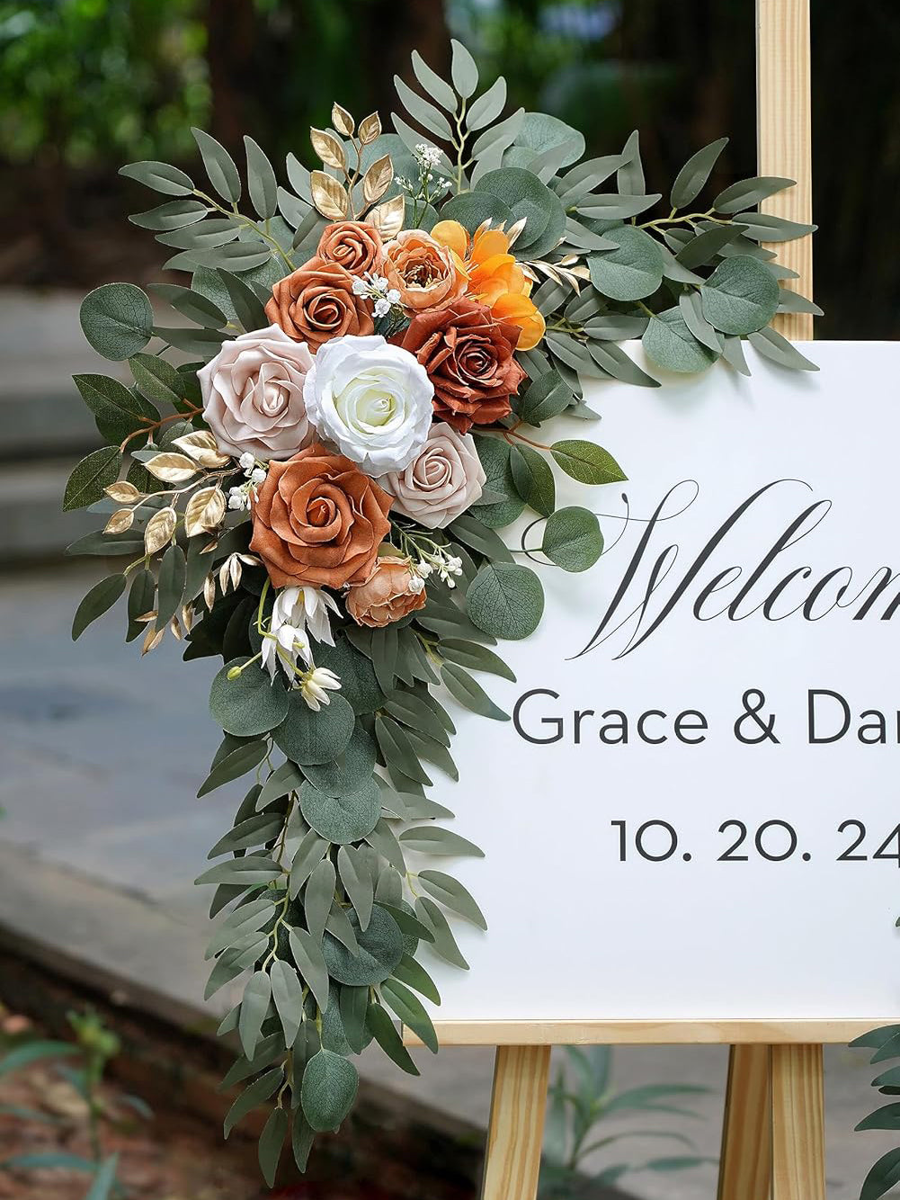 Burnt Orange Artificial Wedding Arch Flowers Set Two Swags