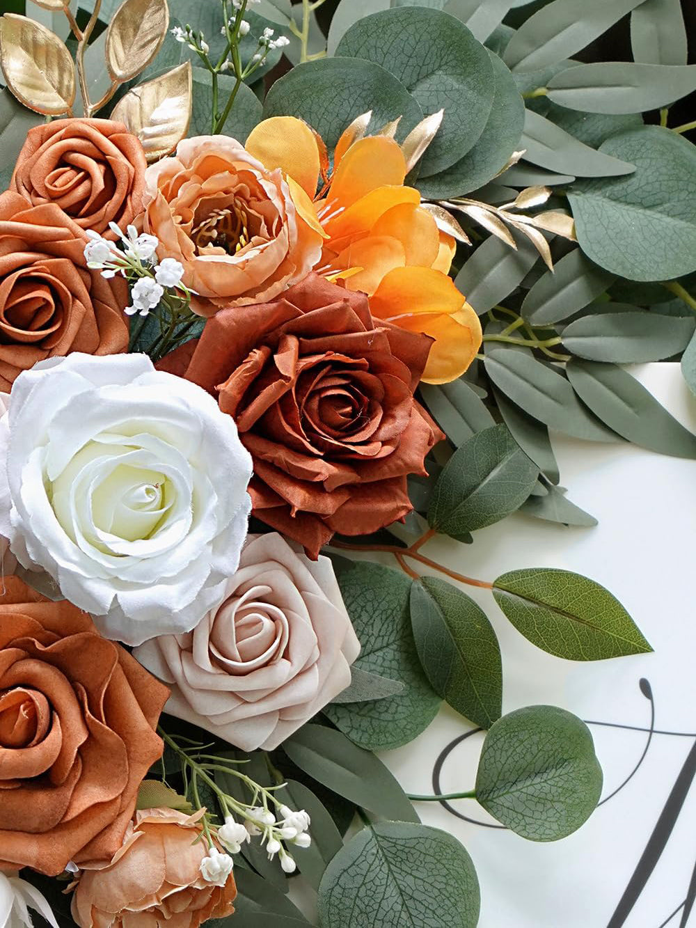 Burnt Orange Artificial Wedding Arch Flowers Set Two Swags