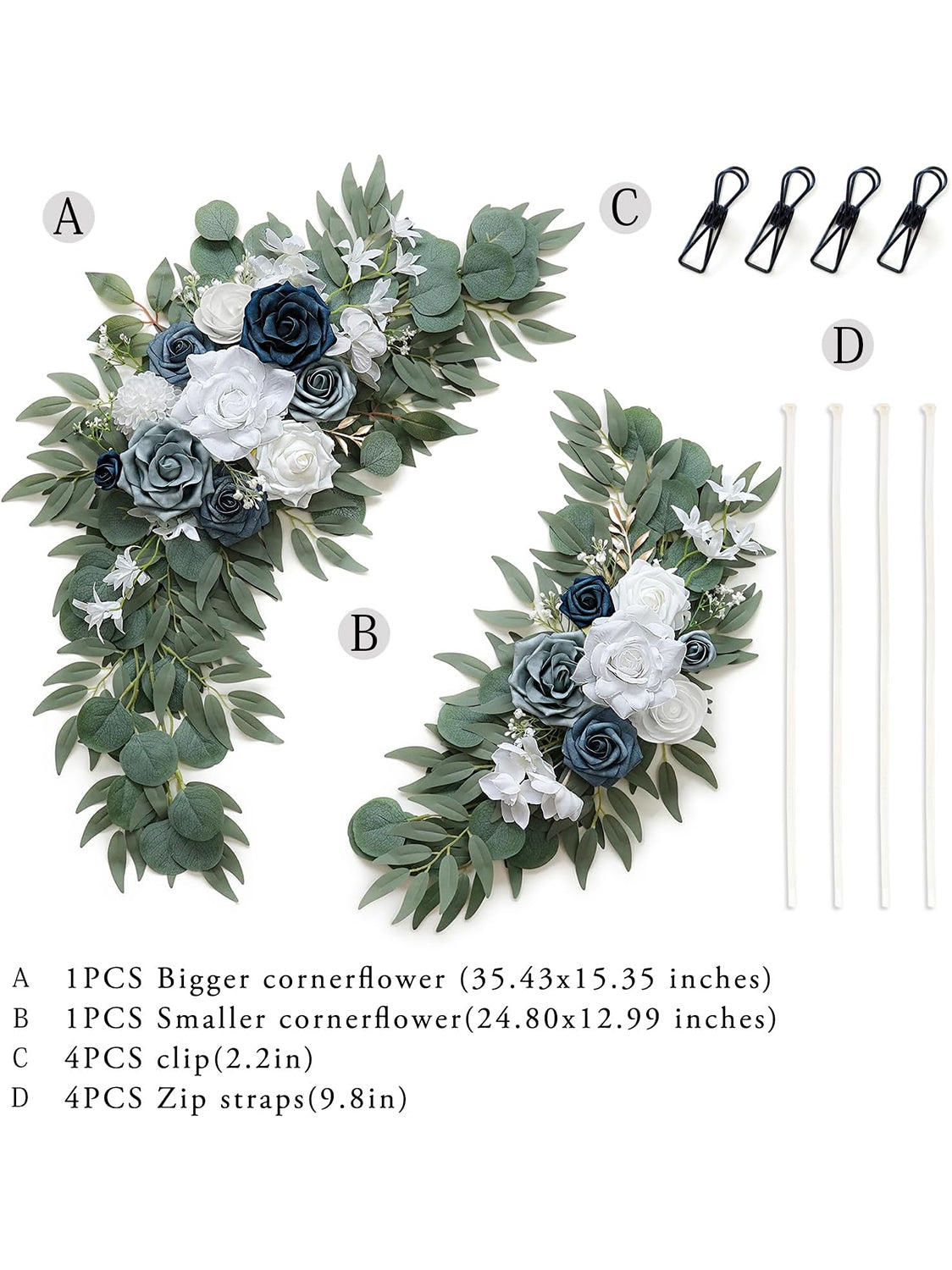 Dusty Blue Wedding Arch Flower Swag Set of 2 35/25 Inch Welcome Signs