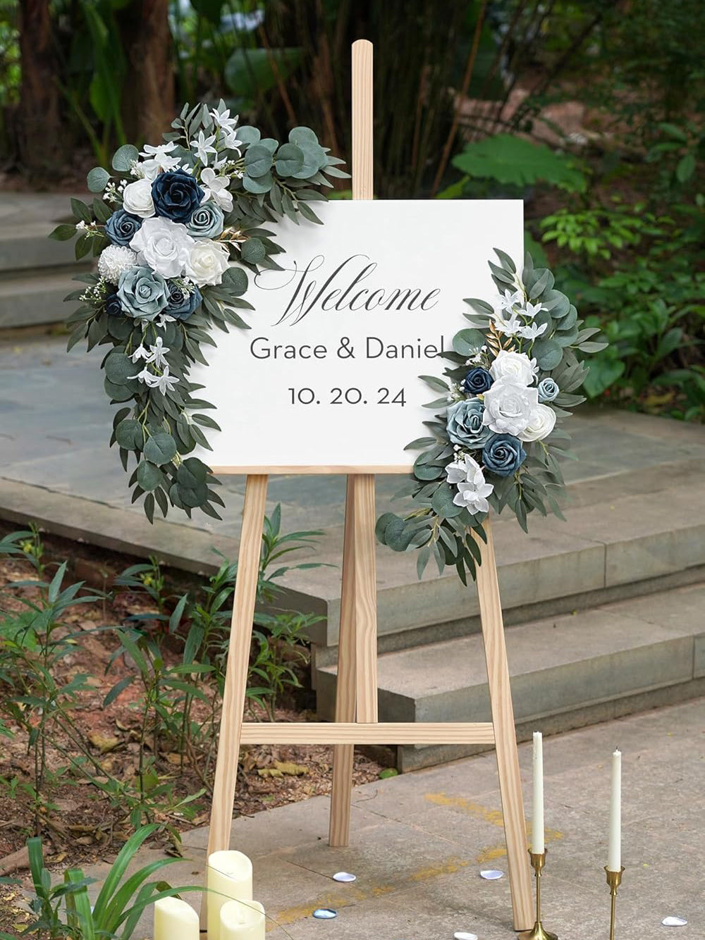 Dusty Blue Wedding Arch Flower Swag Set of 2 35/25 Inch Welcome Signs