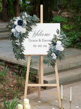 Dusty Blue Wedding Arch Flower Swag Set of 2 35/25 Inch Welcome Signs