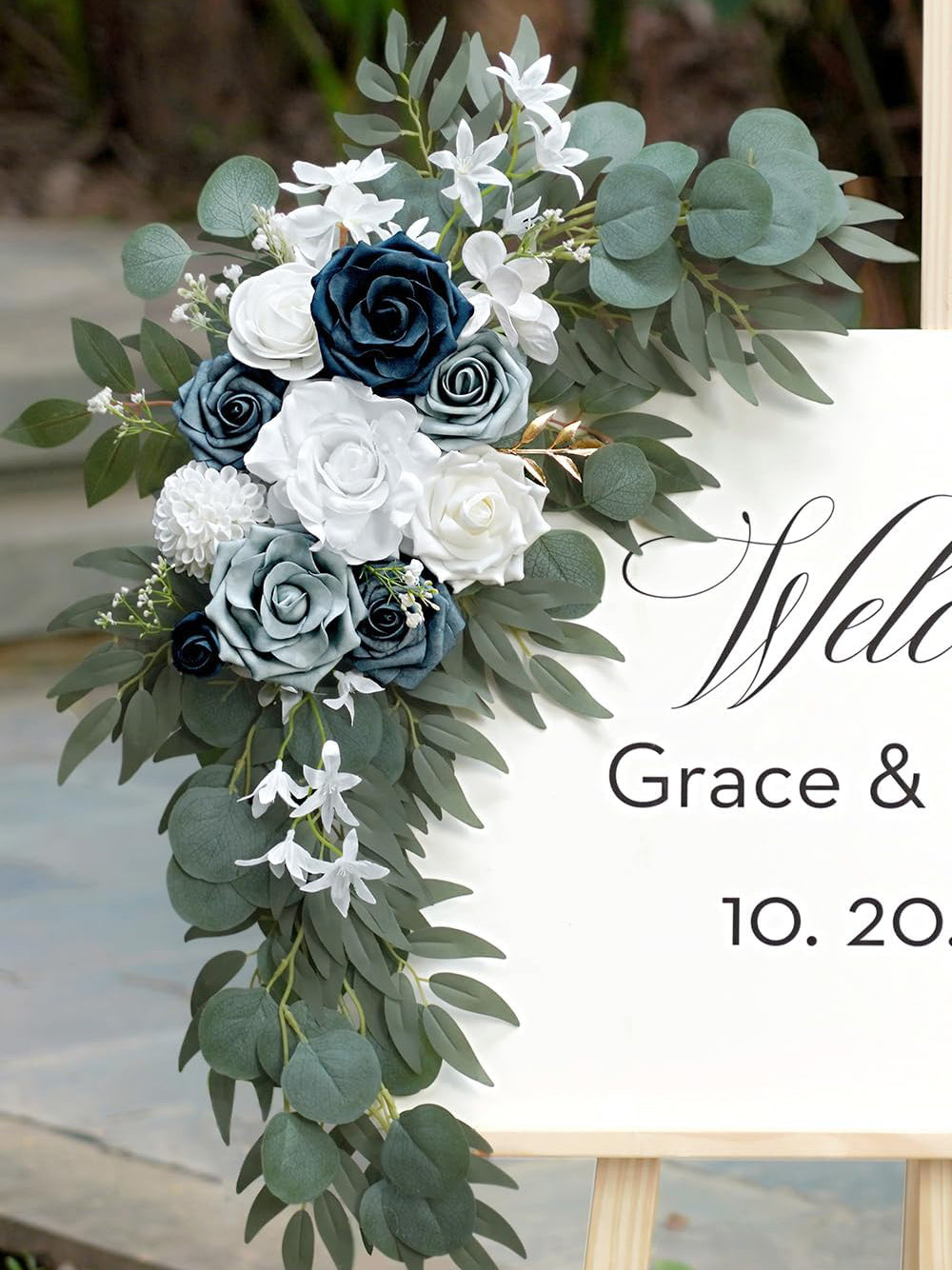 Dusty Blue Wedding Arch Flower Swag Set of 2 35/25 Inch Welcome Signs