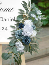 Dusty Blue Wedding Arch Flower Swag Set of 2 35/25 Inch Welcome Signs