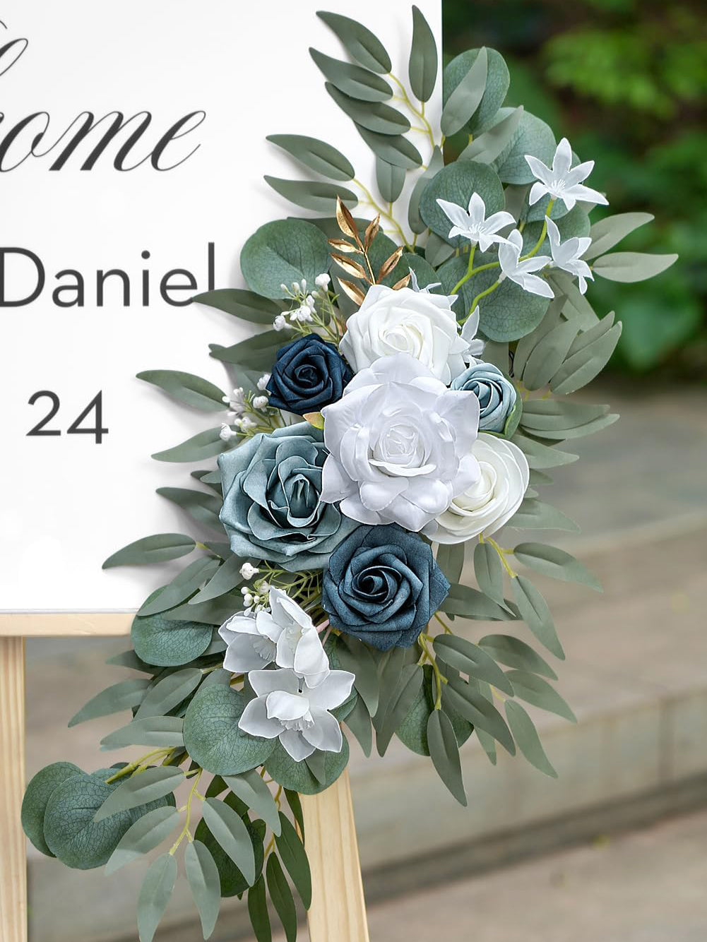 Dusty Blue Wedding Arch Flower Swag Set of 2 35/25 Inch Welcome Signs