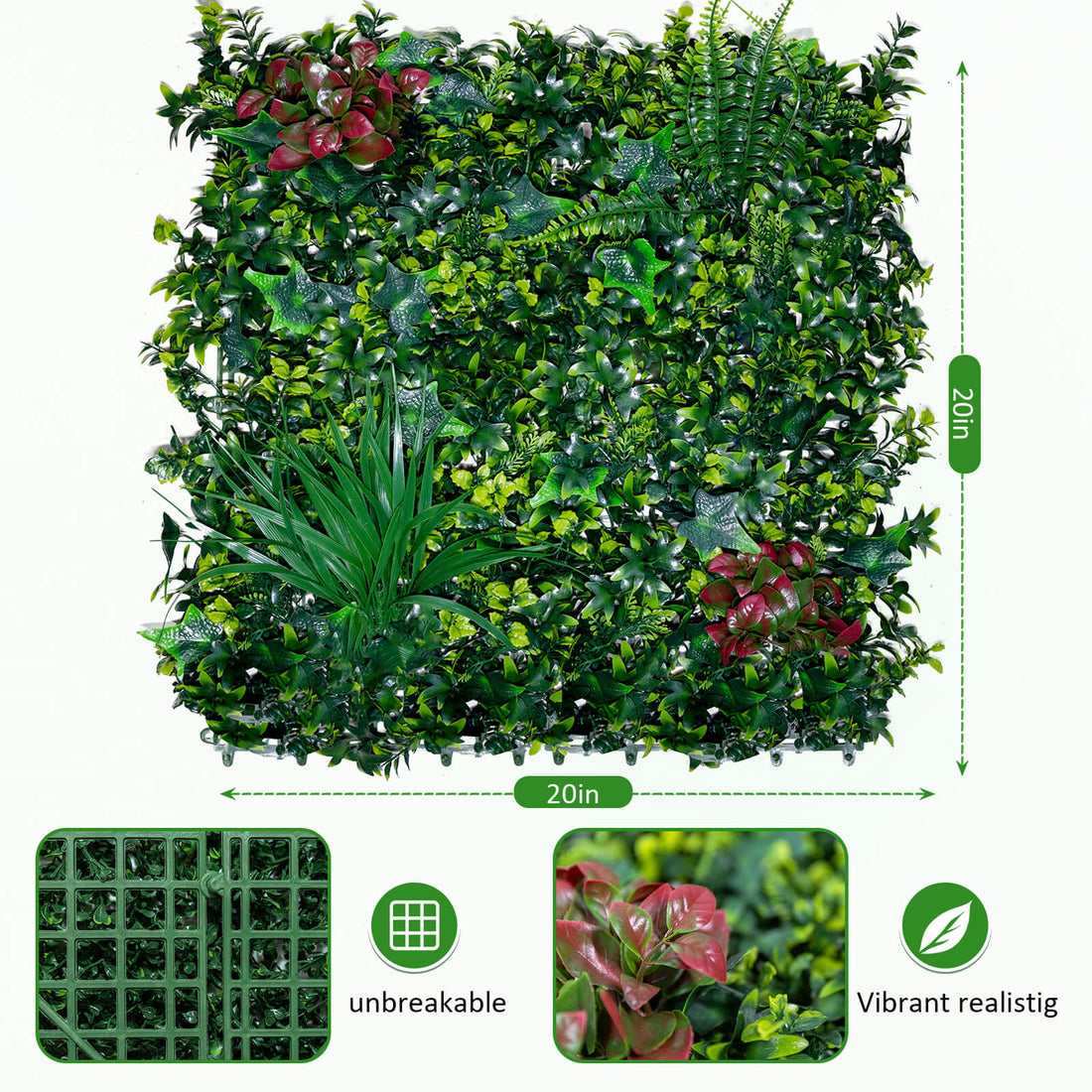 Boxwood Panels, Grass Wall 20"x20"(20pcs), Plant Wall, Grass Backdrop Wall, Privacy Screen, Sun Protected Green Wall Decor