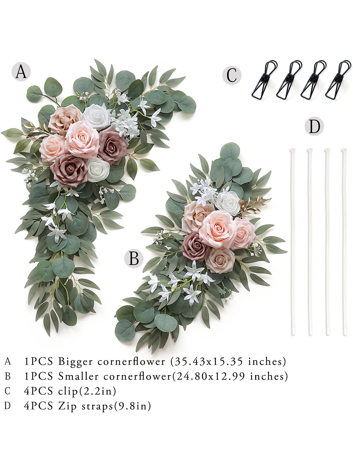 Dusty Rose Artificial Wedding Arch Swag Set of 2 35/25 Inch Decor