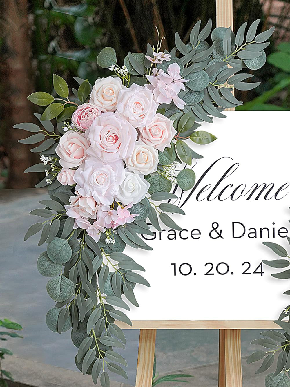 Pink Ivory Wedding Arch Artificial Flower Swag Set For Floral Decor Set of 2 35/25 Inch
