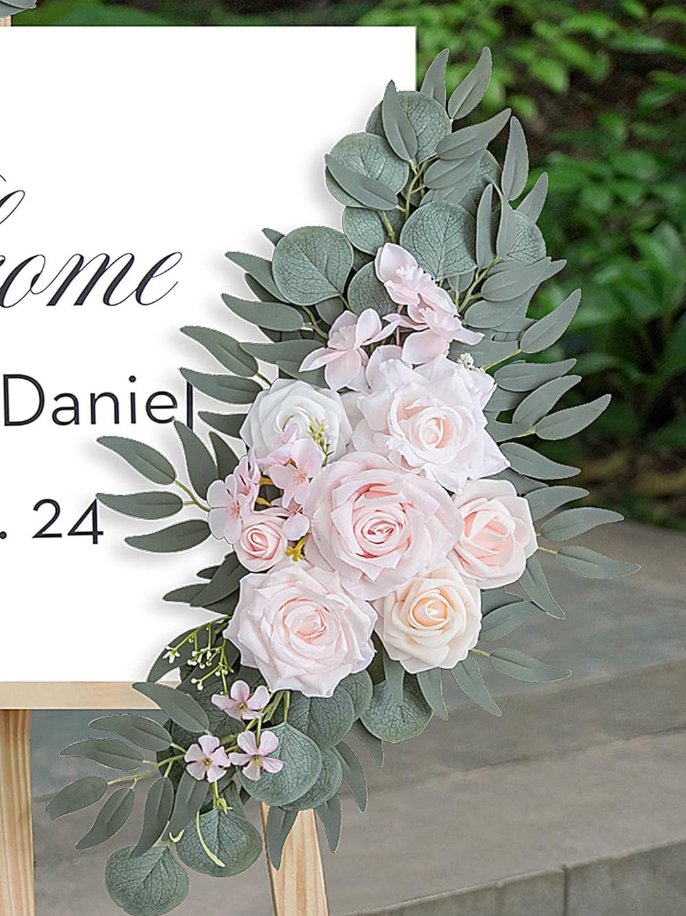 Pink Ivory Wedding Arch Artificial Flower Swag Set For Floral Decor Set of 2 35/25 Inch