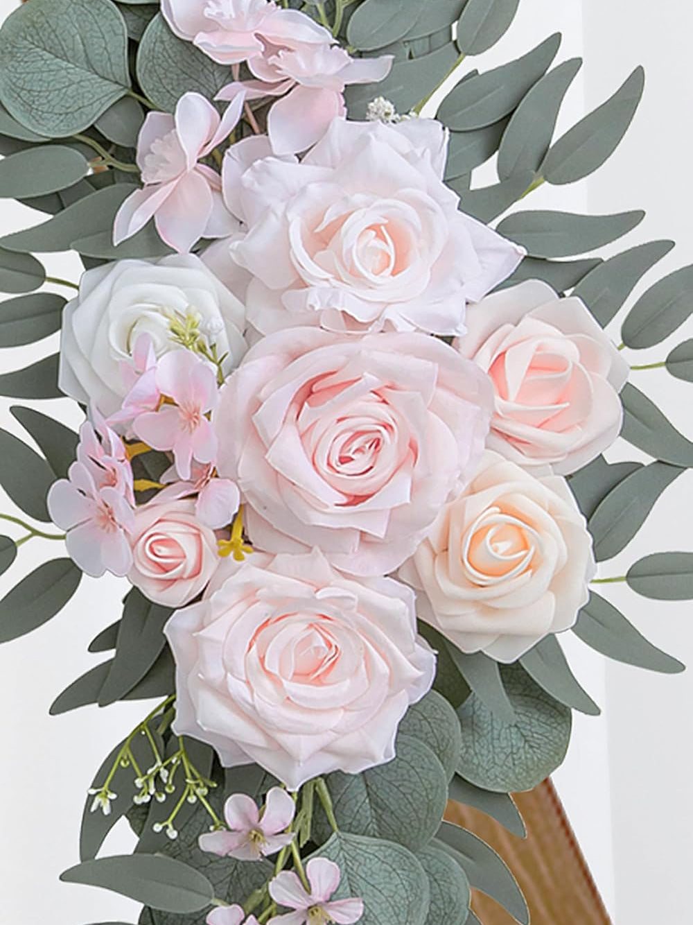 Pink Ivory Wedding Arch Artificial Flower Swag Set For Floral Decor Set of 2 35/25 Inch