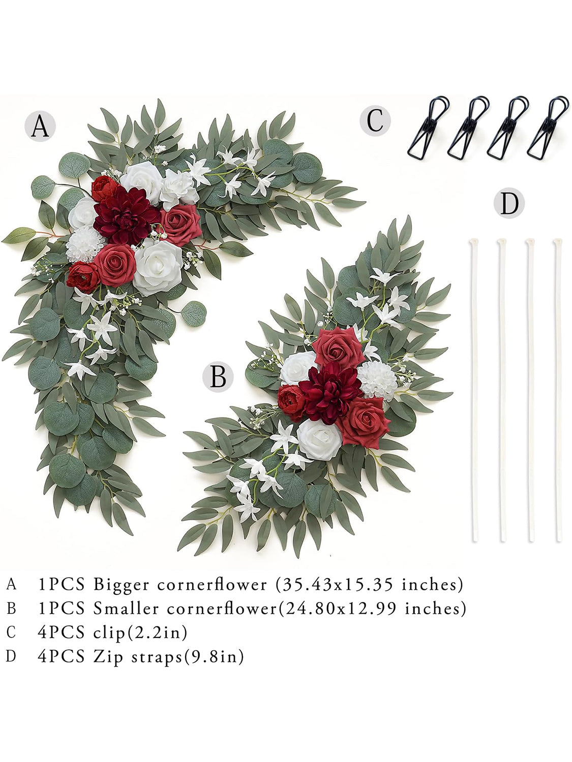 Red and White Wedding Arch Flower Swag Set for Arches and Welcome Signs