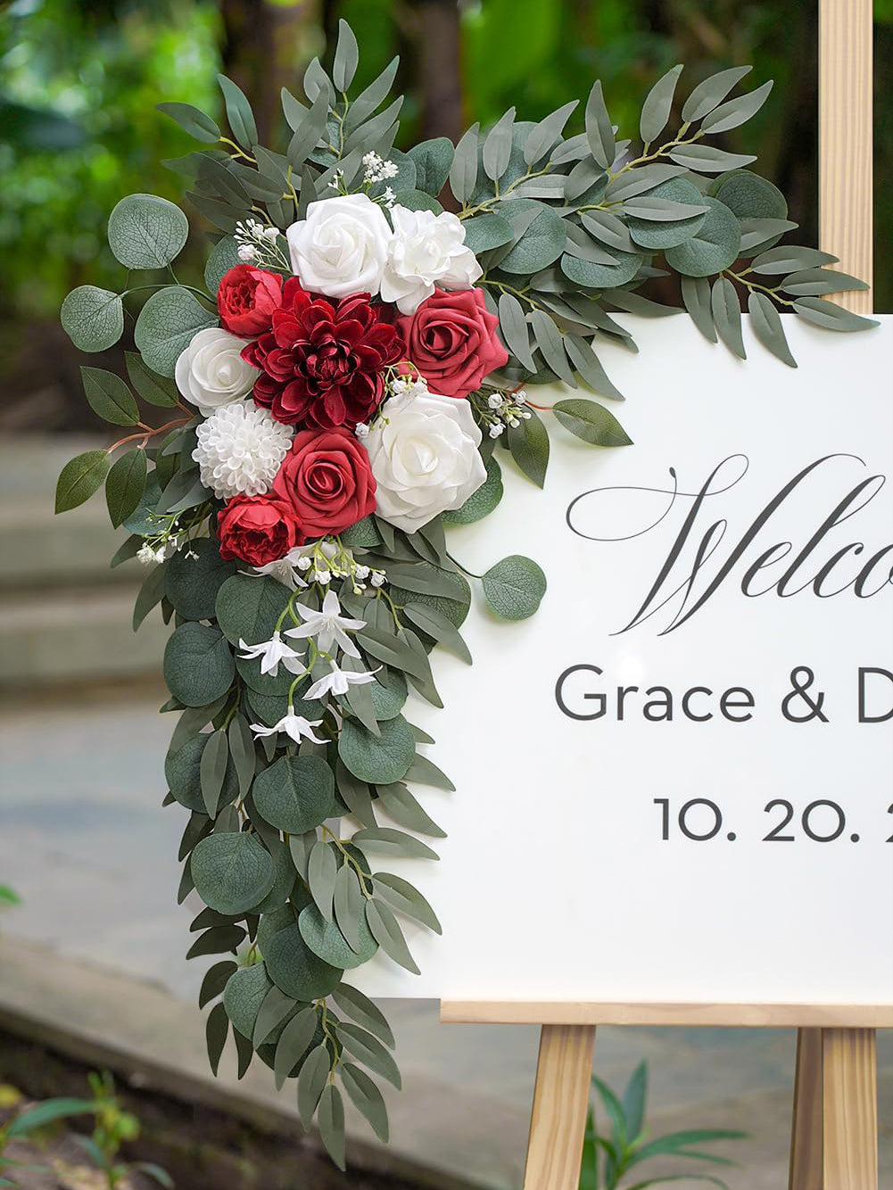 Red and White Wedding Arch Flower Swag Set for Arches and Welcome Signs