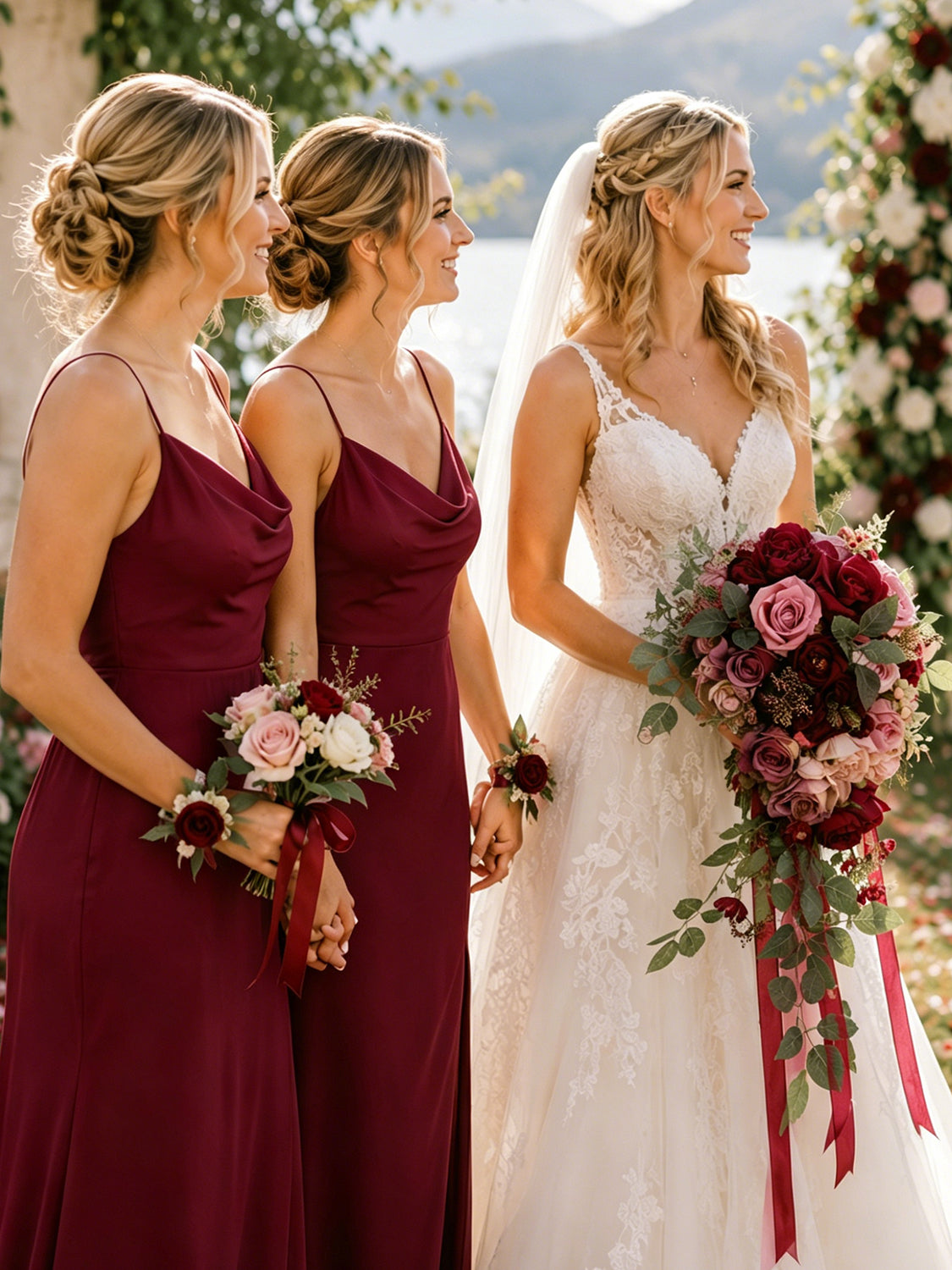 Burgundy & Marasla Wedding Essentials Bundle — Bridal Party Flowers
